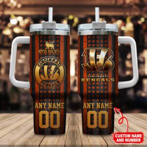 Cincinnati Bengals NFL Golden Logos Us Flag Personalized 40oz Stanley Tumbler STT3136