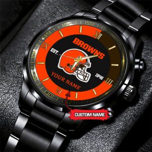 Cleveland Browns Personalized NFL Black Fashion Sport Watch BW1368