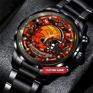 Cleveland Browns Personalized NFL Stained Glass Black Stainless Steel Sport Watch BW1307