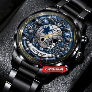 Dallas Cowboys Personalized NFL Stained Glass Black Stainless Steel Sport Watch BW1309
