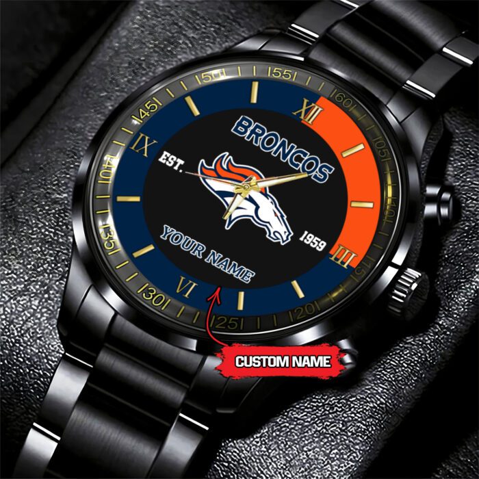 Denver Broncos Personalized NFL Black Fashion Sport Watch BW1372