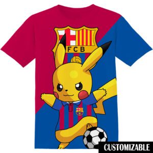 Football FC Barcelona Pokemon Pikachu Unisex 3D T-Shirt