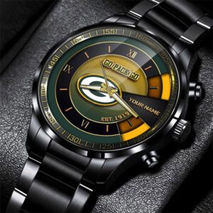 Green Bay Packers NFL Black Fashion Sport Watch Customize Your Name Fan Gifts BW1775