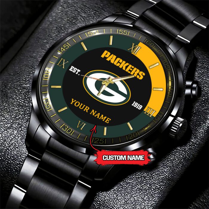 Green Bay Packers Personalized NFL Black Fashion Sport Watch BW1375