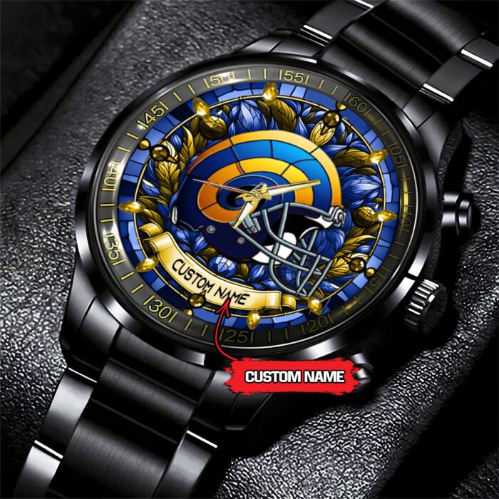 Los Angeles Rams Personalized NFL Stained Glass Black Stainless Steel Sport Watch BW1318