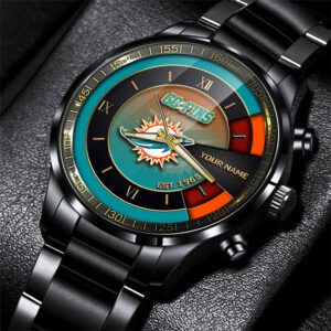 Miami Dolphins NFL Black Fashion Sport Watch Customize Your Name Fan Gifts BW1782