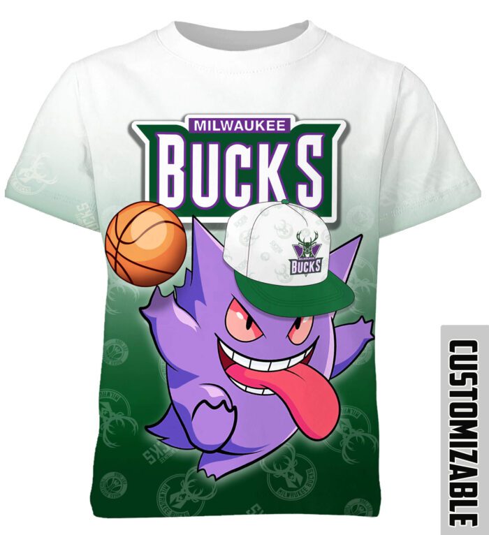 NBA Milwaukee Bucks Pokemon Gengar Unisex 3D T-Shirt