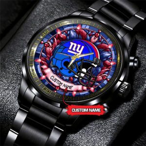 New York Giants Personalized NFL Stained Glass Black Stainless Steel Sport Watch BW1323