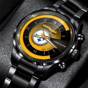Pittsburgh Steelers NFL Black Fashion Sport Watch Customize Your Name Fan Gifts BW1790