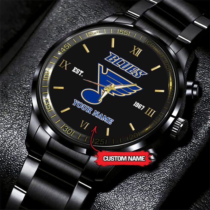 St . Louis Blues NHL Custom Name Black Fashion Sport Watch BW1122