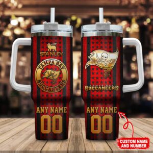 Tampa Bay Buccaneers NFL Golden Logos Us Flag Personalized 40oz Stanley Tumbler STT3158