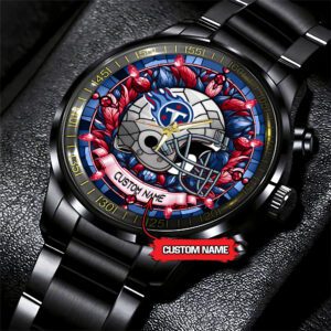 Tennessee Titans Personalized NFL Stained Glass Black Stainless Steel Sport Watch BW1328