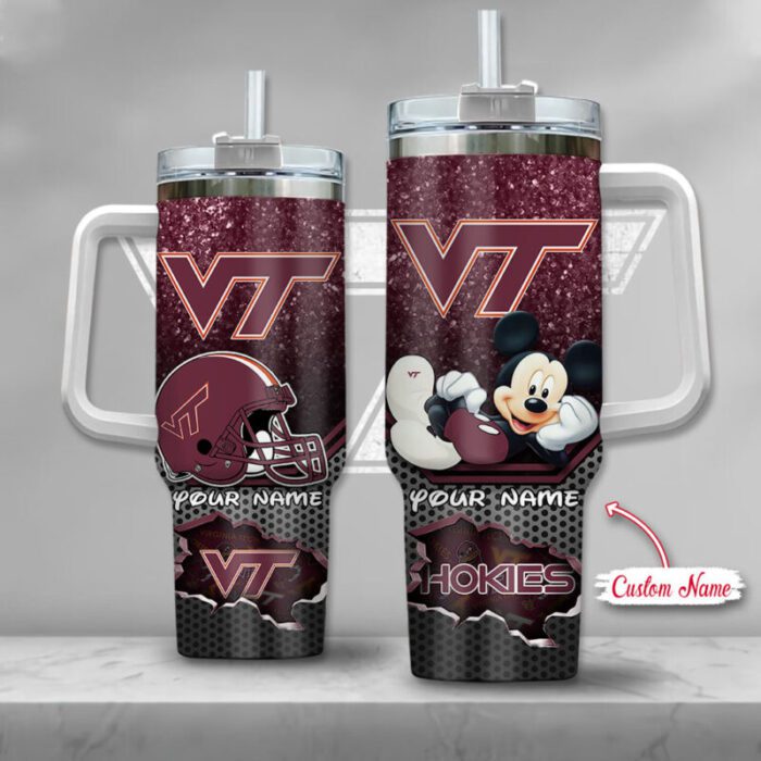 Virginia Tech Hokies NCAA Mickey Custom Name 40oz Stanley Tumbler STT3061