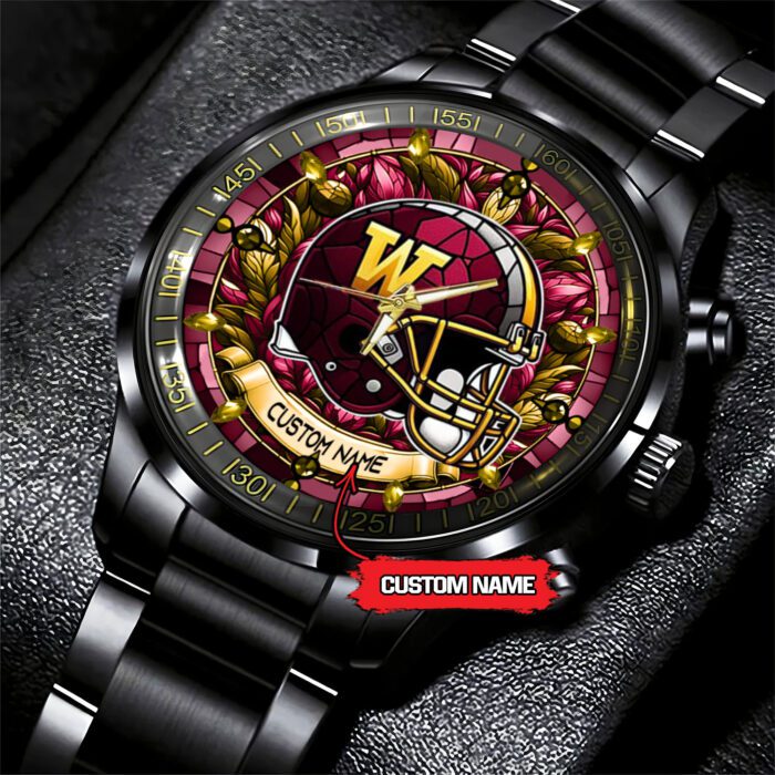 Washington Commanders Personalized NFL Stained Glass Black Stainless Steel Sport Watch BW1330