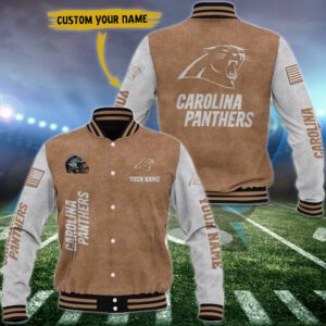 Carolina Panthers Brown Baseball Jacket Custom Name WBJ1006