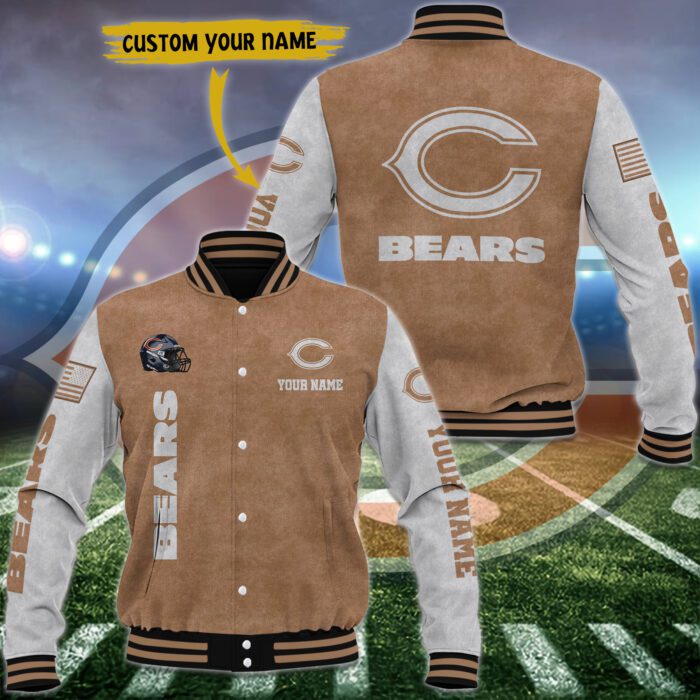 Chicago Bears Brown Baseball Jacket Custom Name WBJ1004