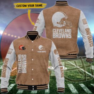 Cleveland Browns Brown Baseball Jacket Custom Name WBJ1007