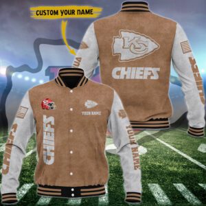 Kansas City Chiefs Brown Baseball Jacket Custom Name WBJ1013