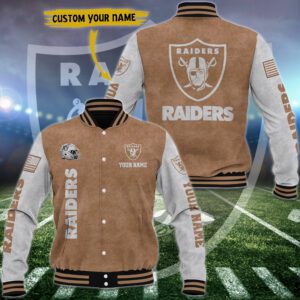 Las Vegas Raiders Brown Baseball Jacket Custom Name WBJ1017