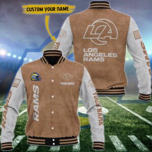 Los Angeles Rams Brown Baseball Jacket Custom Name WBJ1018