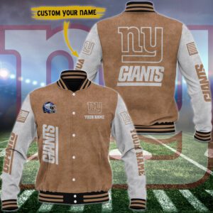 New York Giants Brown Baseball Jacket Custom Name WBJ1027