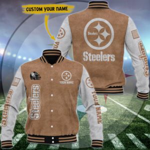 Pittsburgh Steelers Brown Baseball Jacket Custom Name WBJ1023