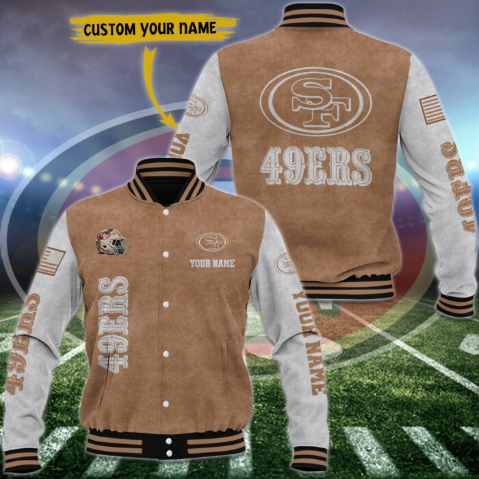 San Francisco 49ers Brown Baseball Jacket Custom Name WBJ1032