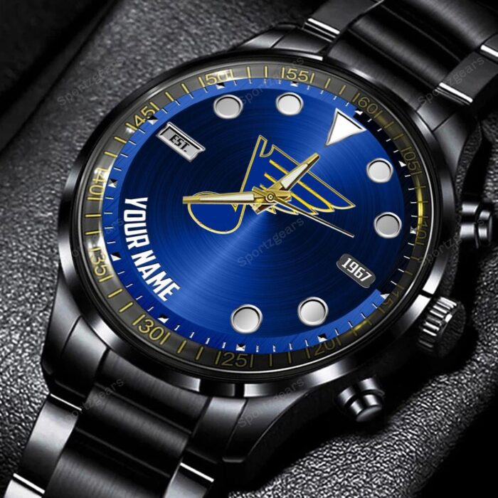 St . Louis Blues Custom Name NHL Black Stainless Steel Watch BW1883