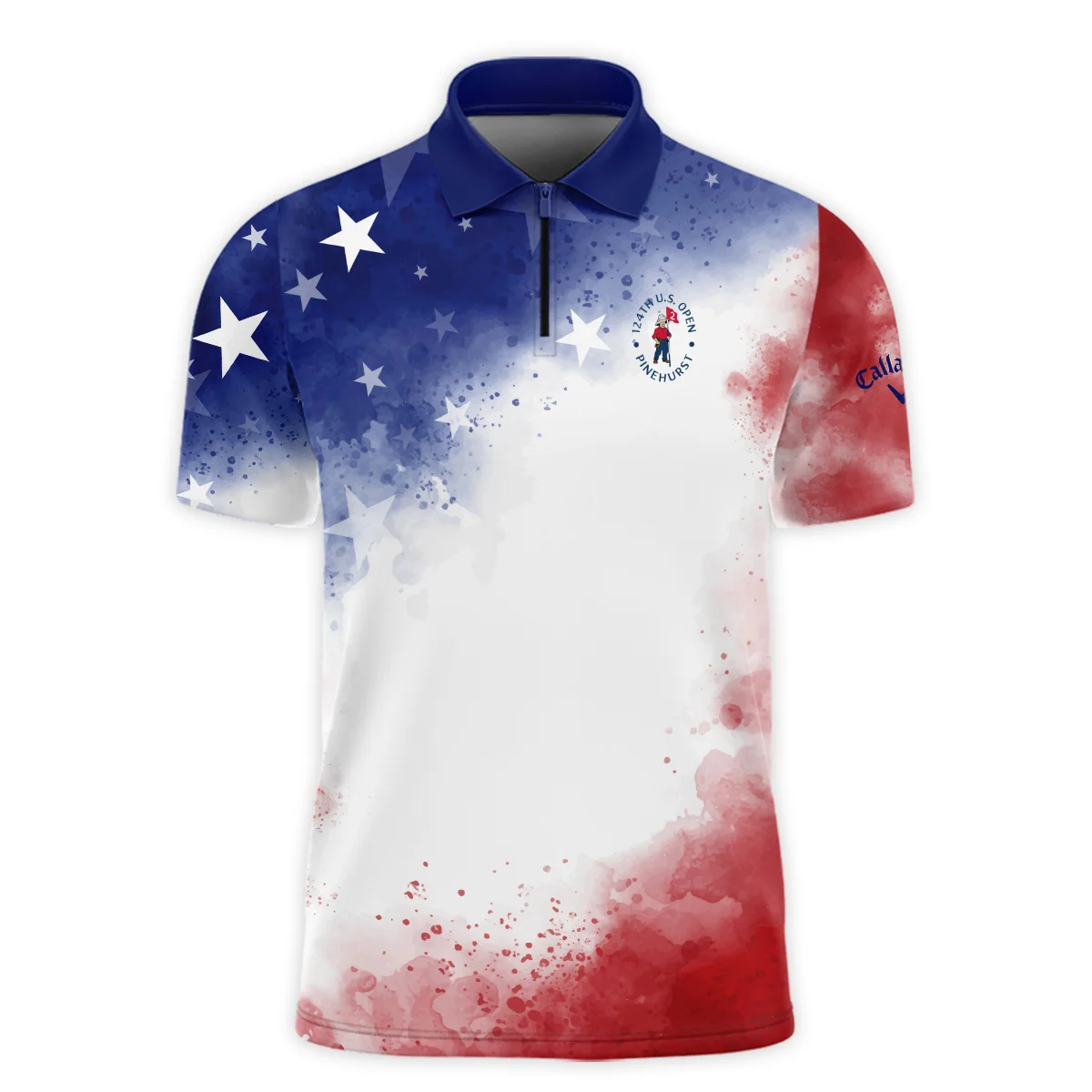 124th U.S. Open Pinehurst Callaway Blue Red Watercolor Star White Backgound Zipper Polo Shirt  ZPL1021