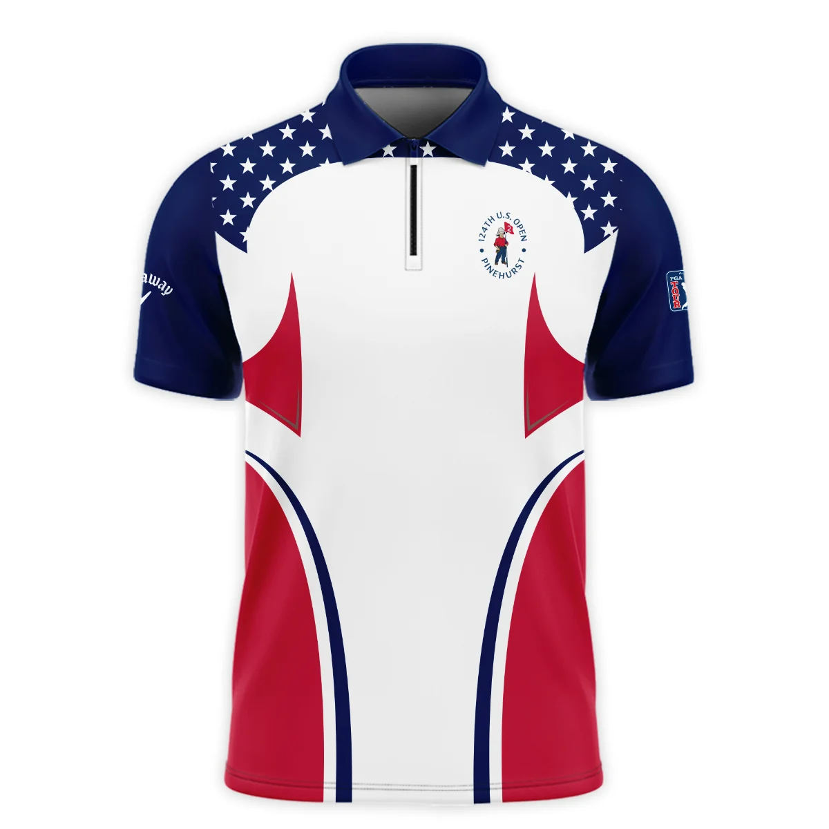 124th U.S. Open Pinehurst Callaway Stars White Dark Blue Red Line Zipper Polo Shirt  ZPL1058