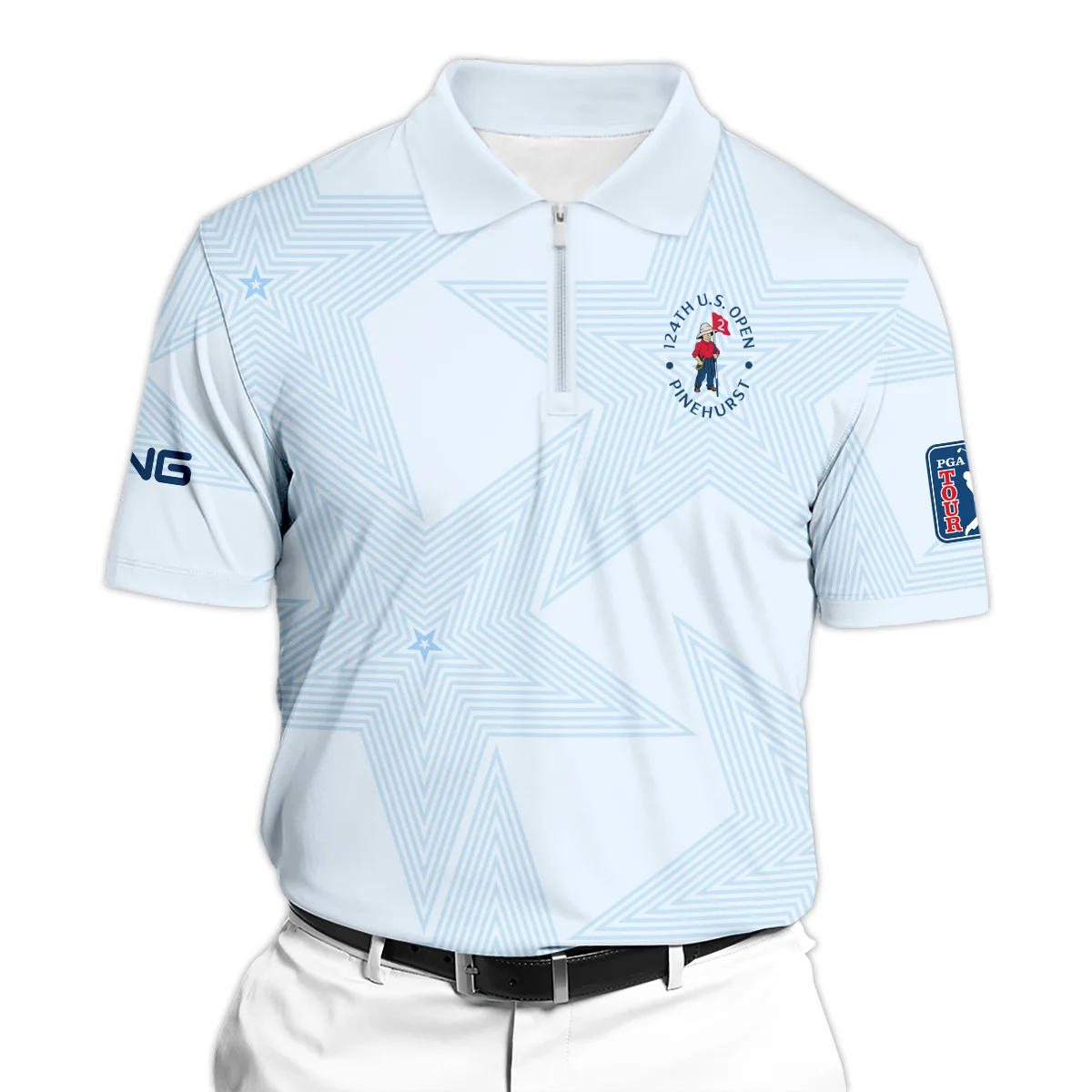 124th U.S. Open Pinehurst Golf Ping Zipper Polo Shirt Sports Star Sripe Light Blue Zipper Polo Shirt ZPL1934