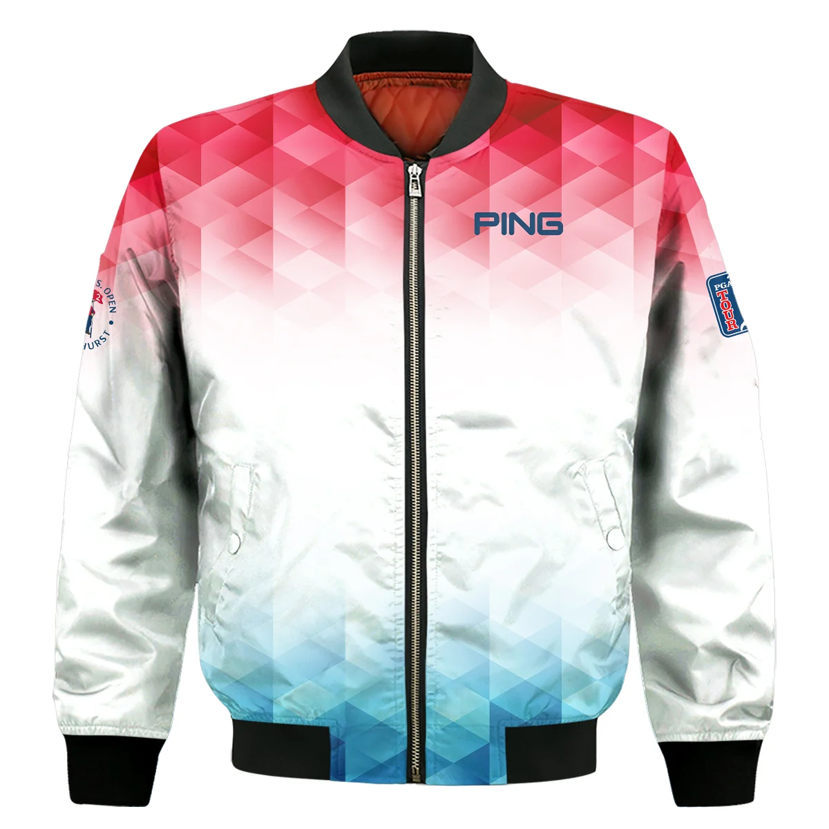 124th U.S. Open Pinehurst Ping Golf Sport Bomber Jacket Blue Red Abstract Geometric Triangles Bomber Jacket GBJ1352