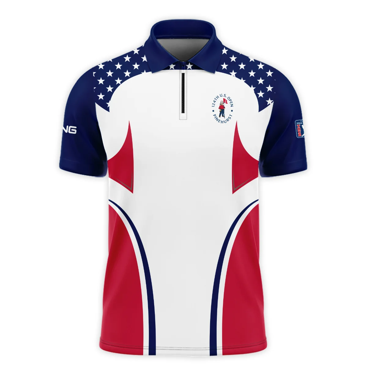 124th U.S. Open Pinehurst Ping Stars White Dark Blue Red Line Zipper Polo Shirt  ZPL1063