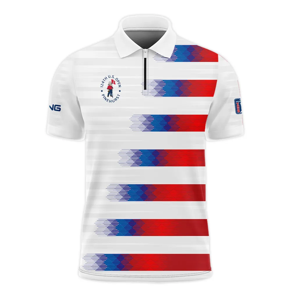 124th U.S. Open Pinehurst Ping Zipper Polo Shirt Sports Blue Red White Pattern ZPL1926