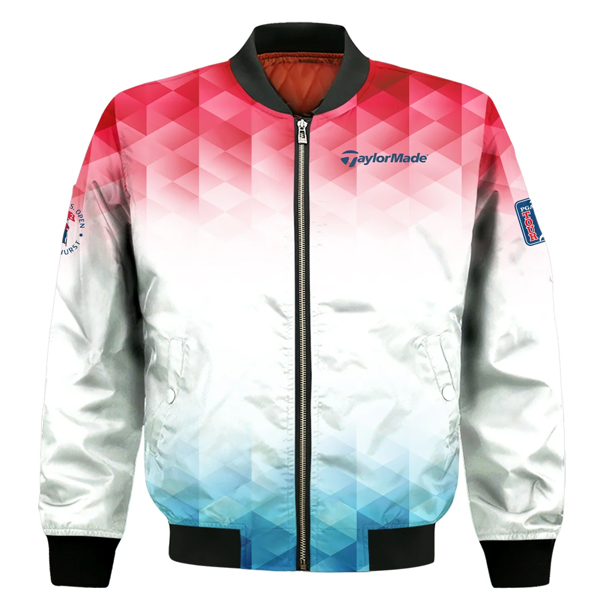 124th U.S. Open Pinehurst Taylor Made Golf Sport Bomber Jacket Blue Red Abstract Geometric Triangles Bomber Jacket GBJ1353