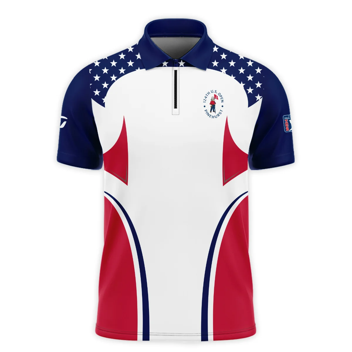 124th U.S. Open Pinehurst Taylor Made Stars White Dark Blue Red Line Zipper Polo Shirt  ZPL1064