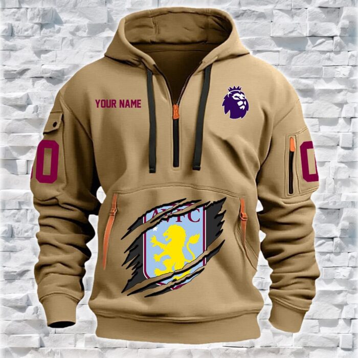 Aston Villa EPL Personalized Quarter Zip Hoodie For Fan QZH1001