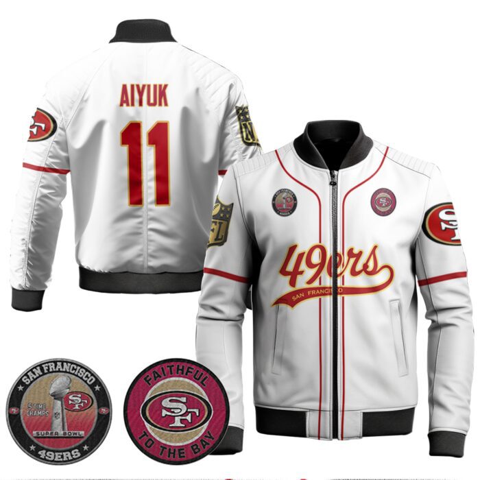 Brandon Aiyuk 11 49ers Flex Base Gold Bomber Jacket White