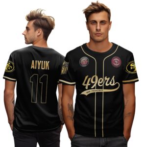 Brandon Aiyuk 11 49ers Flex Base Gold Unisex T-Shirt Black Gold