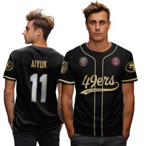 Brandon Aiyuk 11 49ers Flex Base Gold Unisex T-Shirt Black Limited