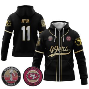 Brandon Aiyuk 11 49ers Flex Base Gold Unisex Zip Hoodie Black Limited