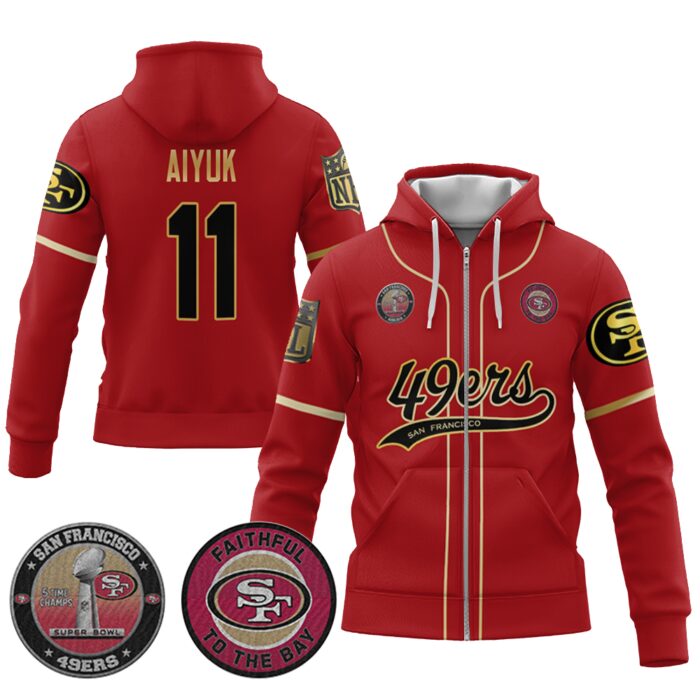 Brandon Aiyuk 11 49ers Flex Base Gold Unisex Zip Hoodie Black Red