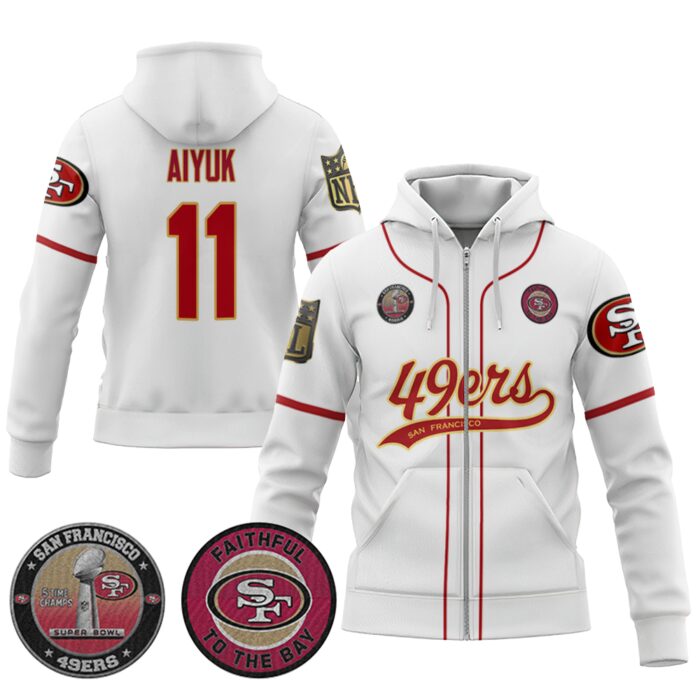 Brandon Aiyuk 11 49ers Flex Base Gold Unisex Zip Hoodie White