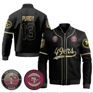 Brock Purdy 13 49ers Flex Base Gold Bomber Jacket Black Gold