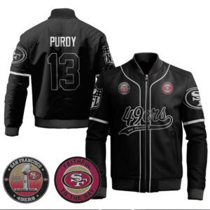 Brock Purdy 13 49ers Flex Base Gold Bomber Jacket Black Silver