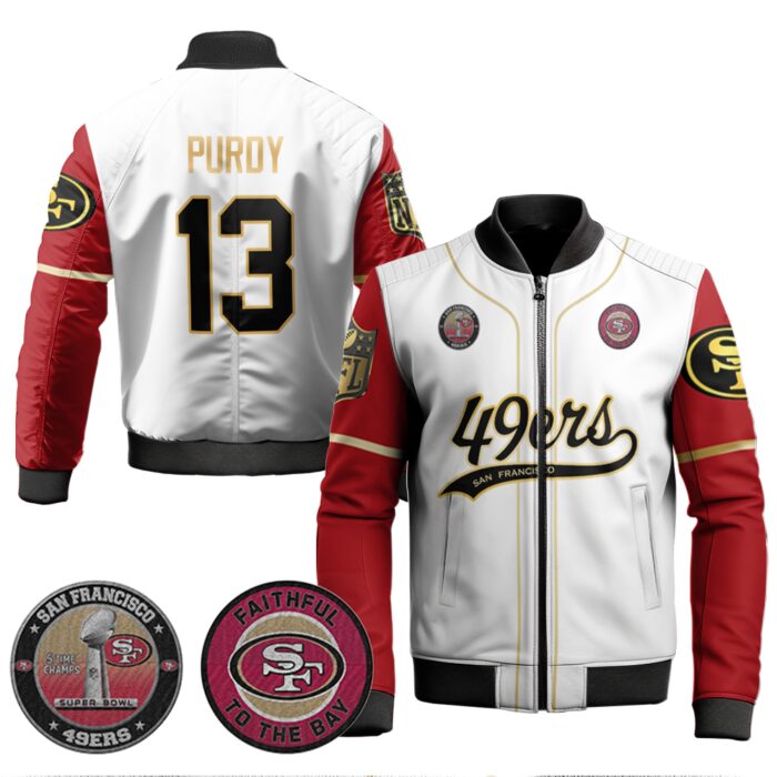 Brock Purdy 13 49ers Flex Base Gold Bomber Jacket Color