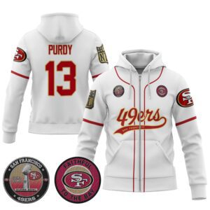 Brock Purdy 13 49ers Flex Base Gold Unisex Zip Hoodie White