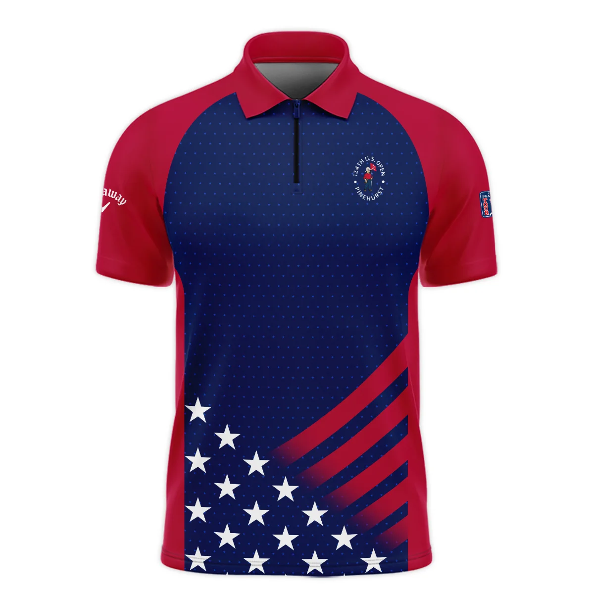 Callaway 124th U.S. Open Pinehurst Star White Dark Blue Red Background Zipper Polo Shirt  ZPL1128