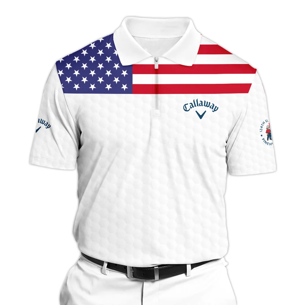 Callaway 124th U.S. Open Pinehurst Zipper Polo Shirt USA Flag Golf Pattern ZPL1017