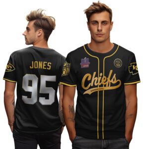 Chris Jones 95 Chiefs Super Bowl LVIII 2024 Champion Black Gold Unisex T-Shirt